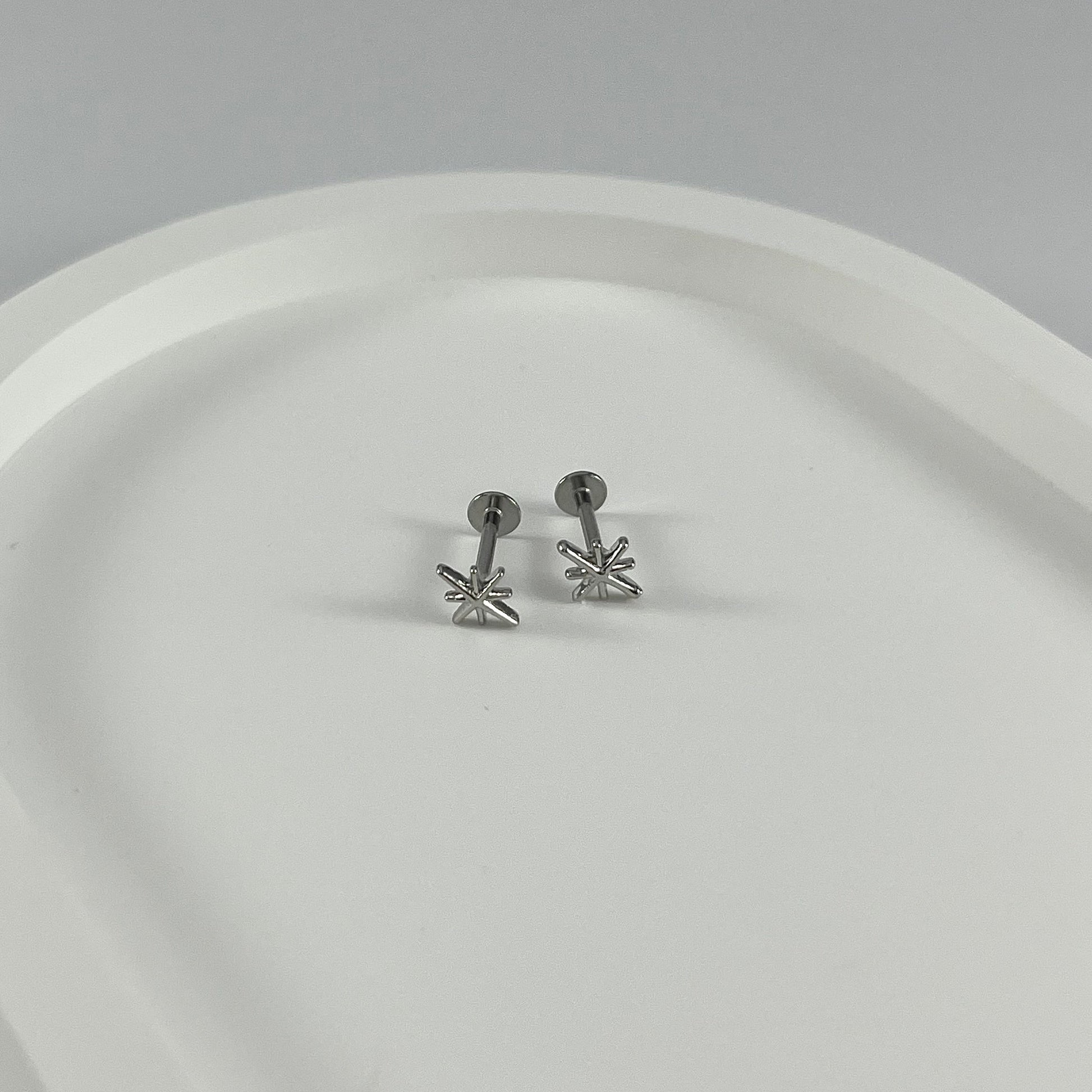 Star flatback earrings on a white plate